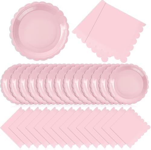120Pcs Pink Paper Plates and Napkins Party Supplies Bulk 7In Plate by Tiangrid