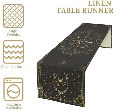 Moon Phase Table Runner Boho Vintage Mystic Tarot Stars Radial Circles Celestial Crescents Dinner Runner for Farmhouse Party Holiday Home Kitchen Dining Table Decoration 13"x70" - Image 4