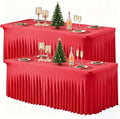 Wish Care 2 Pack Red Spandex Table Clothes for 6 Foot Rectangle Tables, 6FT Wrinkle Free Fitted Tablecloths Ruffles Design Table Cover for Party, Banquet, Wedding and Events by WishCare