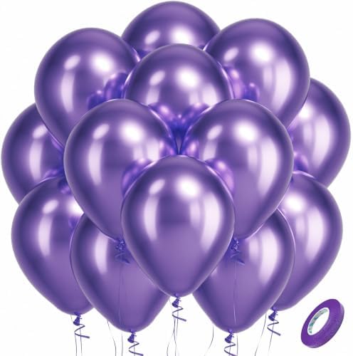 Bezente Metallic Purple Latex Party Balloons 100 Pack 12 inch by Bezente