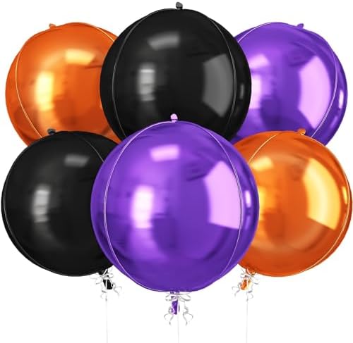 Black Orange Purple Round Foil Balloons Halloween Prom Decor 22 Inch 6 Pcs by vibzox