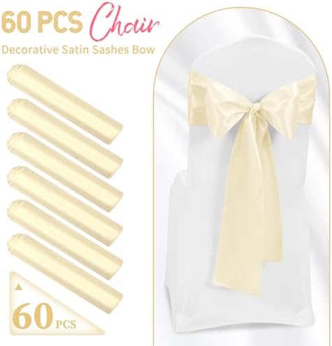 60 PCS Ivory Satin Chair Sashes, 7 x 108 Inch - Image 2