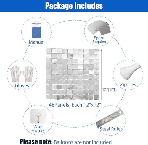 Ozikutech 48 Pcs Silver Shimmer Wall Backdrop Panels for Party Decoration - Image 2