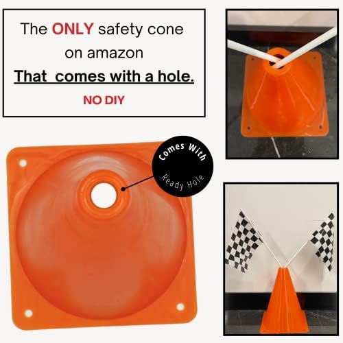 4E's Novelty Race Car Party Supplies Set, 38 Pieces, 12 Traffic Cones, 24 Checkered Flags and Racetrack Floor Runner, Birthday Decorations for Kids - Image 3