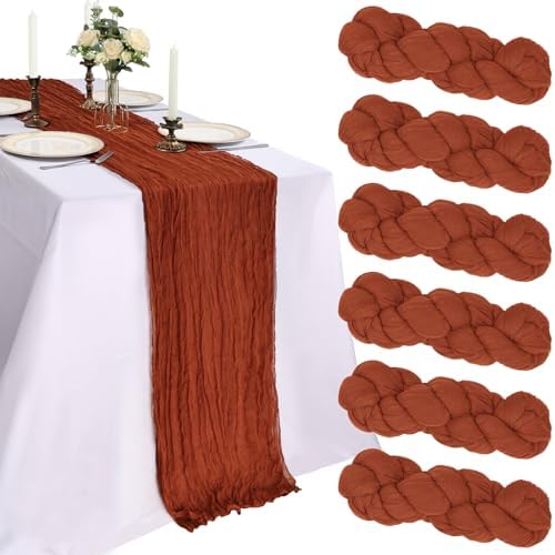 6 Pack 10Ft Terracotta Cheesecloth Table Runner 23 x 120 Inch by CKIKU