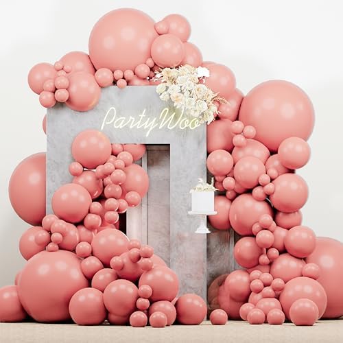 PartyWoo Dusty Pink Balloons 140pcs Dusty Rose Boho Netural Pink Color by PartyWoo