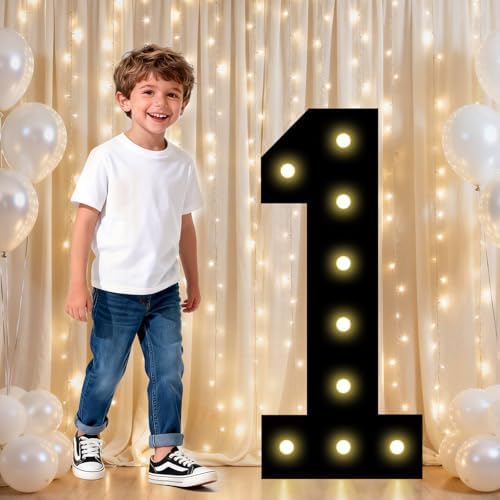 Pooqla 1st Birthday Decorations for Boys, 2.4FT Light Up Numbers by Pooqla