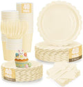 200Pcs Ivory Paper Plates and Napkins, 9’’and 7’’ Disposable Scalloped Cream Party Plates Cups Napkins Forks Set Party Supplies for Baby Shower Bridal Shower Birthday Party Decorations, Serves 40 by CENLBJ