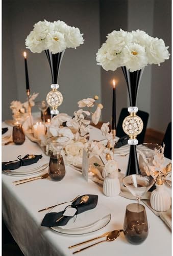 VIJIV Black Tall Crystal Flower Vases for Centerpiece - 28'' Large Trumpet Vase for Bouquet Skinny Decorative, Floor Vase Flower Stand for Party Event, Dining Table Décor, Bridal Shower, Wedding - Image 6