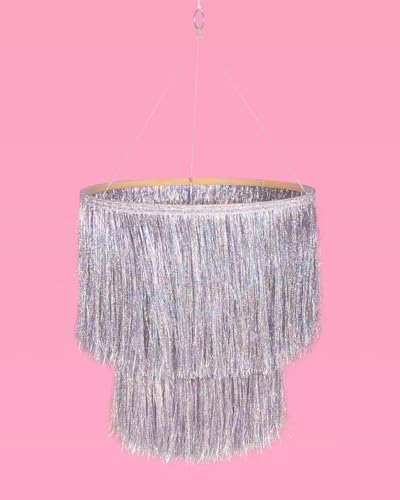 xo, Fetti Fringe Tinsel Chandelier Iridescent Silver Foil 16" | Party Decor - Image 6