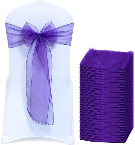 Pack of 75 Organza Chair Sashes for Wedding & Event Décor – Cadbury Purple by MDS