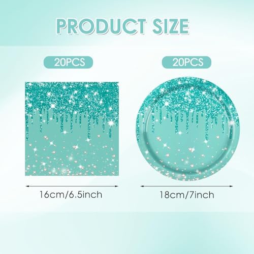 40Pcs Teal Plates and Napkins, Teal Party Decorations Include 20 Disposable Paper Plates and 20 Paper Napkins for Weddings, Baby Showers, Birthdays, Engagement Parties - Image 2