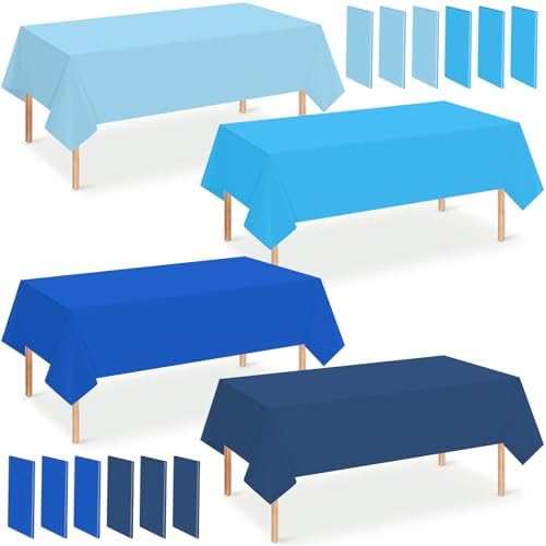 12 Pack Blue Plastic Tablecloth for Rectangle Tables, Ombre Blue Baby Shower Table Cover, Disposable Ocean Table Cloth for Birthday Wedding Picnic Under The Sea Party Decorations, 54x108 Inch by Hauwellter