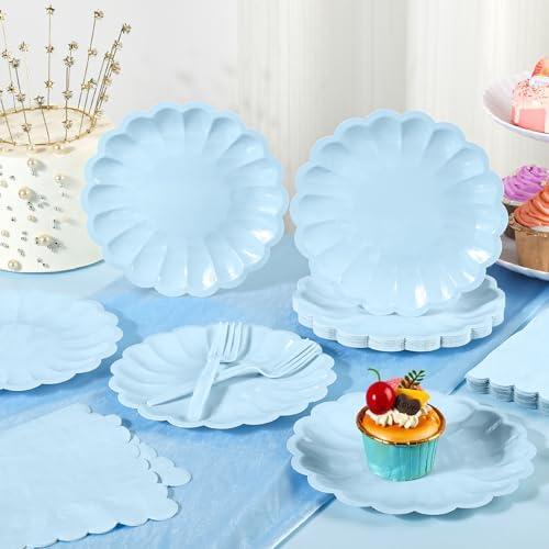 75 Pcs Blue Paper Plates and Napkins, Tableware Set Serve for 25 Guests - Image 3