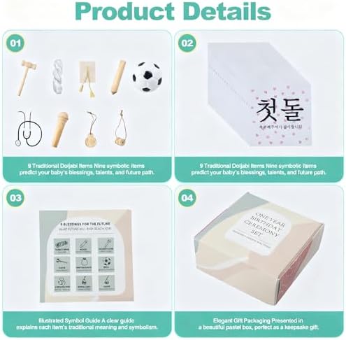 Korean Doljabi First Birthday Kit – Doljabi Set 돌잡이 Zhuazhou,Traditional Doljanchi Ceremony Set with Fortune Items for 1-Year-Old Celebration - Image 3