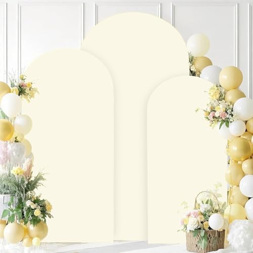 FANPROMS Wedding Arch Cover Set of 3 6FT 6.6FT 7.2FT Ivory Spandex Arch Stand Covers for Round Top Chiara Arch Stand Covers Balloon Arched Cover for Birthday Party Ceremony Banquet Decorations - Image 6