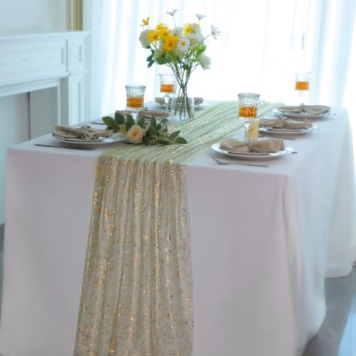 3Pcs Sage Green Gold Table Runner 10Ft Metallic Foil Shimmer Sheer Gauze - Image 5