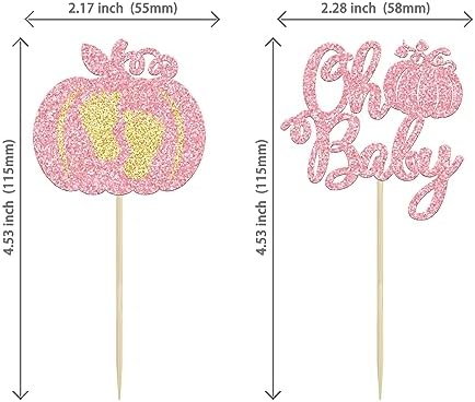 24Pcs Pumpkin Oh Baby Cupcake Toppers Glitter Baby Feet Pumpkin Cupcake Picks for Fall Theme Baby Shower Kids Birthday Party Cake Decorations Supplies Pink - Image 2