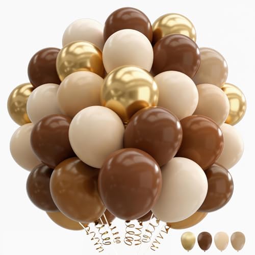 160Pcs 12 Inch Brown Light Brown Tan Sand White Metallic Gold Latex Balloons for Boho Neutral Baby Shower Birthday Party Decorations by PAXILE