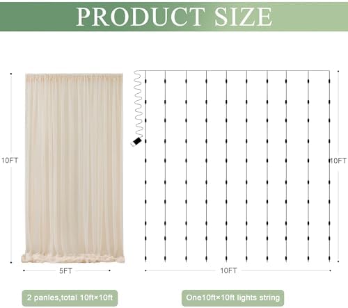 Tulle Backdrop Curtain with Lights 10x10FT Champagne Sheer Curtains - Image 2