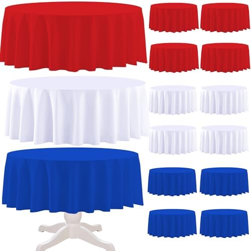12 Pack Red White and Blue Round Plastic Tablecloth Disposable by BCCSNNM