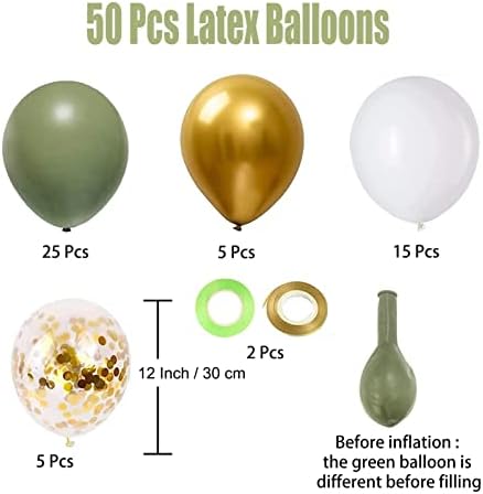 Sage green Balloons, 50Pcs 12 inch Sage Green Gold Confetti Party Balloons - Image 2