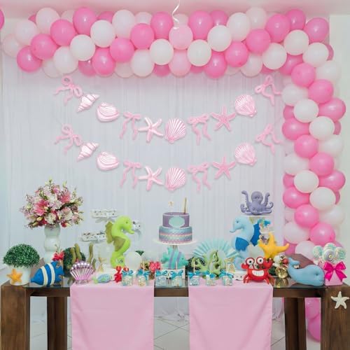 Oudain 2 Pack Pink Bow Starfish Seashell Sea Beach Party Garland Decor - Image 6