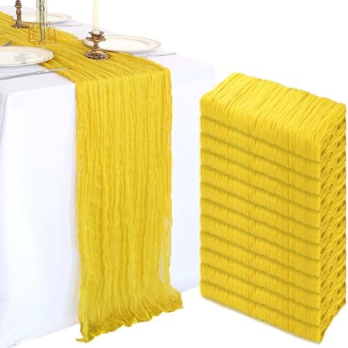 12 Pack 10Ft Lemon Yellow Cheesecloth Table Runner 23 x 120 Inch by CKIKU