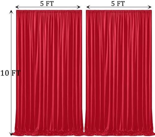 10ft x 10ft Wrinkle Free Red Backdrop Curtains for Parties, Polyester Photo Backdrop Drapes 2 Panels 5x10ft for Weddings Birthday Party Christmas Photography Background - Image 5