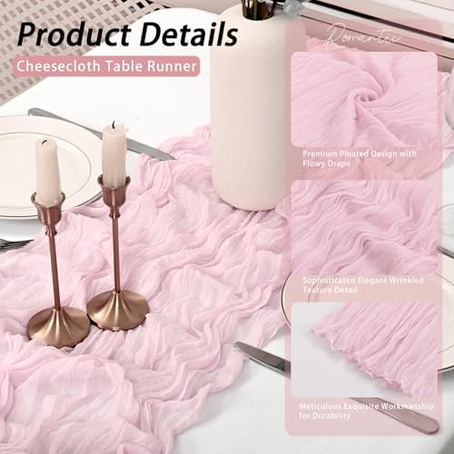 8 Pack Pink Cheesecloth Table Runner 17x108 inch Boho Gauze Cheese Cloth Table Runners for Wedding Party Baby Bridal Shower Home Decor - Image 5