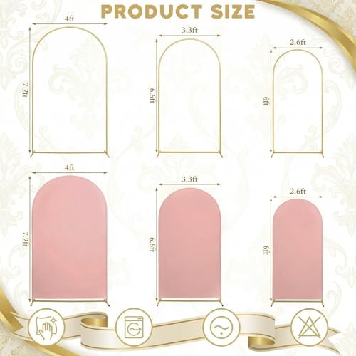 Toolterritary Set of 3 Metal Arch Backdrop Stand with Cover Set, (7.2FT, 6.6FT, 6FT Wedding Arch and Cover Set), Backdrop Arch for Party, Baby Shower, Birthday, and Graduation Ceremony - Image 5