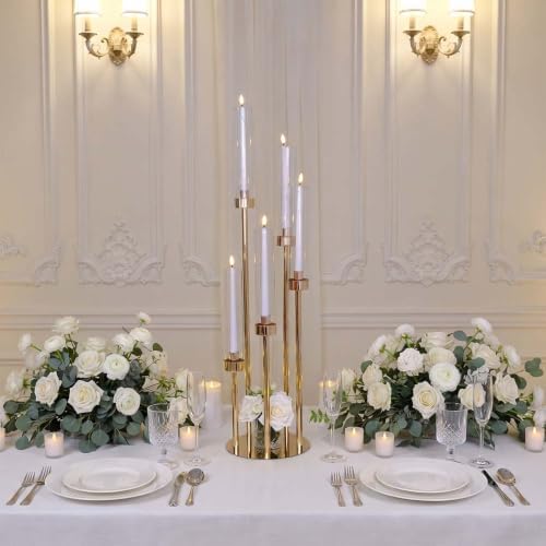 35in 2 Set Gold Candelabra Candle Centerpieces for Tables Candlesticks Holder Wedding Centerpieces Table Decorations Acrylic lampshade Fit 0.9" LED Candle 5 arm - Image 6