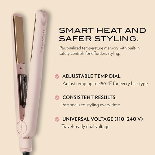 NuMe Fashionista Flat Iron - 1” Tourmaline Hair Straightener - Tourmaline Ceramic Plates - Professional Salon Hair Straightening Styling Flat Iron - Programmable Auto Shut Off - Blush - Image 3