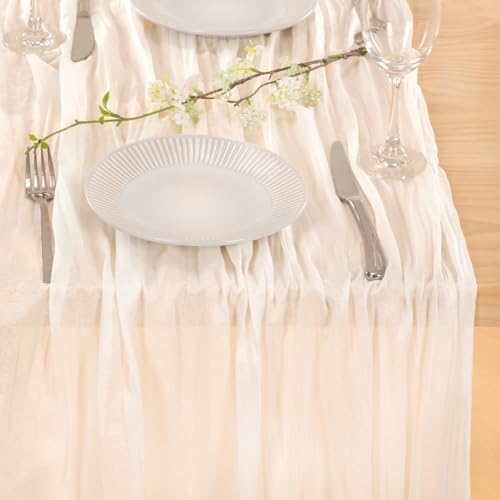 Ivory Cheesecloth Table Runner Farmhouse Fall Table Runner 10ft, 8 Pack - Image 6