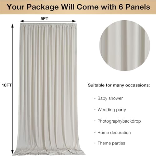 30ftx10ft Wrinkle Free Beige Backdrop Curtains for Parties, Silky Polyester Photo Backdrop Drapes 6 Panels 5x10ft Back Drop Cloth for Wedding Birthday Baby Shower Photography Background - Image 5