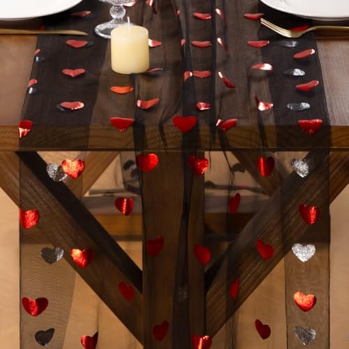 Gold Gauze Table Runner Red Heart Sheer Romantic Wedding Party Table Decor - Image 2