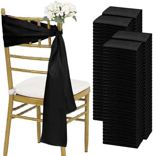 fani 120 PCS Satin Chair Sashes, 7x78 Inch, Black by fani