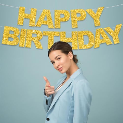 BEISHIDA Pre-Strung Glitter Gold Happy Birthday Banner Party Sign Decor - Image 5