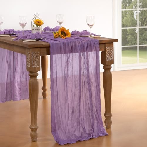 DeZerlor Purple Cheesecloth Table Runners 6 Pack Summer Boho Runners - Image 6