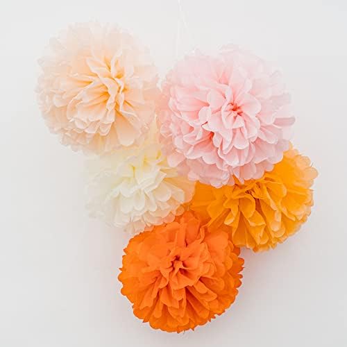 PapaKit Party Tissue Pom Pom Paper Flower Set, for Birthday Party Baby Shower Wedding Engagement Bachelorette Event Decoration ( Bright Orange Bloom, 20 Piece Set) - Image 4