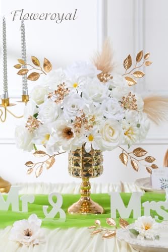 Floweroyal Artificial Flowers Combo Pure White Flowers Mix Silk Flowers Fake Roses with Stems for DIY Wedding Bridal Bouquets, Baby Shower, Floral Arrangement, Table Centerpieces, Home Decorations. - Image 3