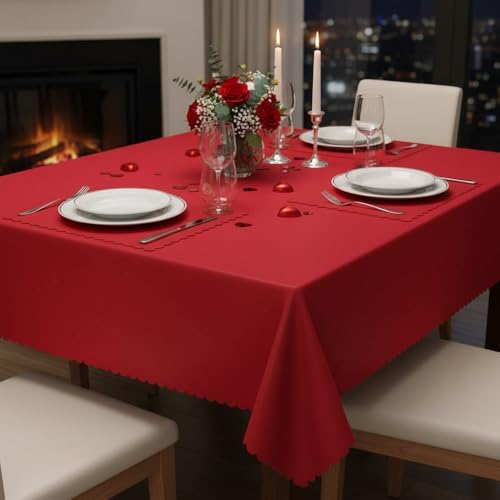 NatNarr 6 Pack Red Tablecloths Plastic, Scalloped Christmas Table Cloths - Image 5