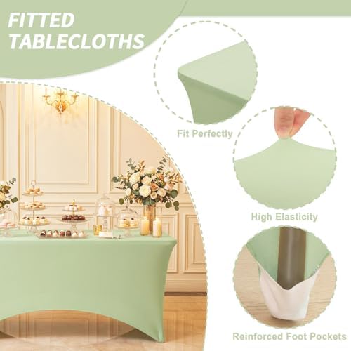 Fixwal 2 Pack 6FT Sage Green Birthday Tablecloth Spandex Table Cover - Image 4