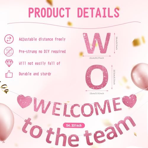 Pre-Strung Glitter Welcome to the Team Banner Welcome Banner Welcome Decorations for Office New Hire Events Corporate Onboarding & Team Building Parties (Rose Gold) - Image 3