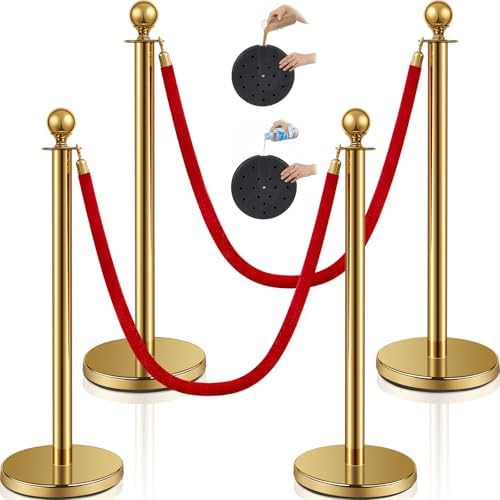 Ferraycle 4 Pcs 2026 Wedding Stanchions and Velvet Ropes Set, Gold by Ferraycle