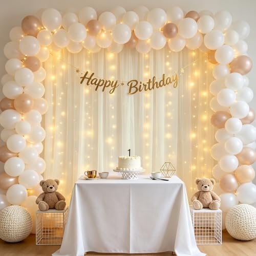 Tulle Backdrop Curtain with Lights String 10FT X 10FT Champagne Sheer Tulle Backdrop Curtains for Wedding Birthday Baby Shower Party Reception Photo Booth Decorations (2 Panels 5x10FT) - Image 7