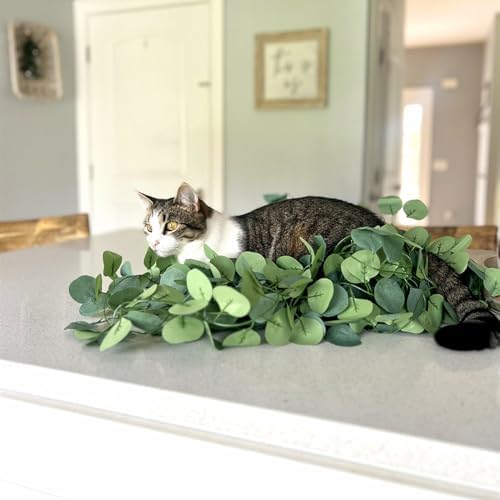 CQURE 120 Pack 840Ft Eucalyptus Garland,Artificial Eucalyptus Leaves Table Greenery Garland Wreath Vines for Wedding Party Table Fireplace Bedroom Wall Room Decor - Image 4