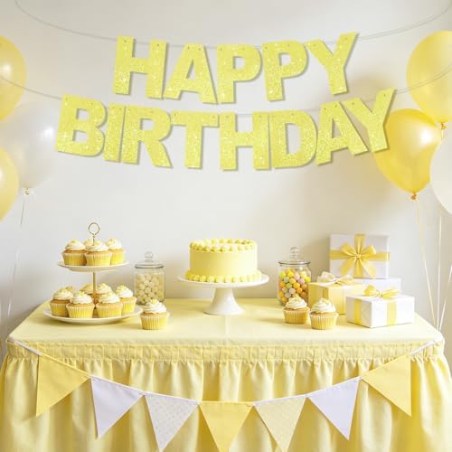 BEISHIDA Pre-Strung Glitter Yellow Happy Birthday Banner Party Sign Decor - Image 5