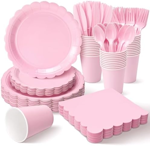 Vyntra 175 Pcs Pink Paper Plates and Napkins Party Supplies by PartyTablewareSupplies