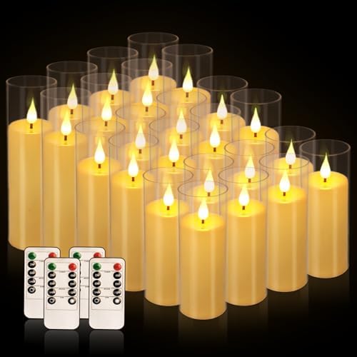 fclayvts 24 Packs of Acrylic LED Candles, Flickering Flameless Candles Battery Operated with Remote Dimmed and Timed, 3D Wick Candles for Home Decor,Wedding,Gift，Parties and Festivals. (3 Size) - Image 3